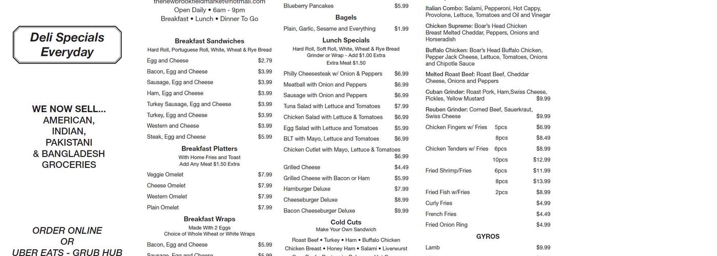 the new brookfield market and deli Menu