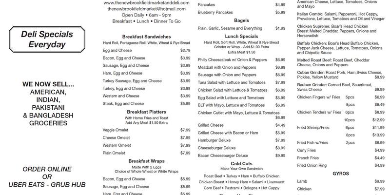 the new brookfield market and deli Menu