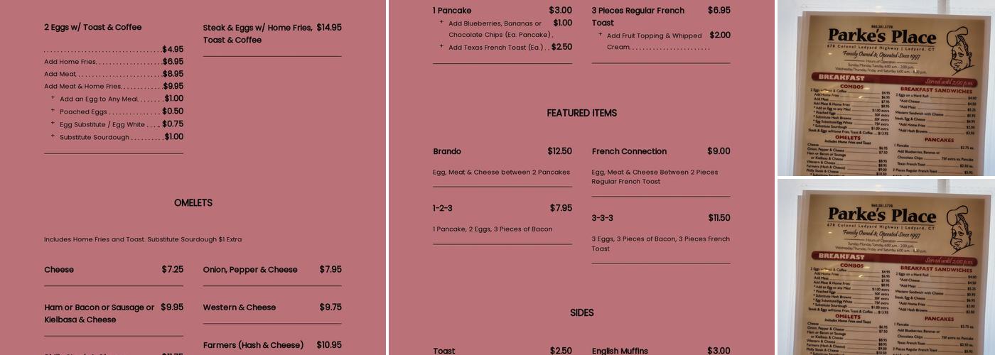 Parke's Place Family Restaurant Menu