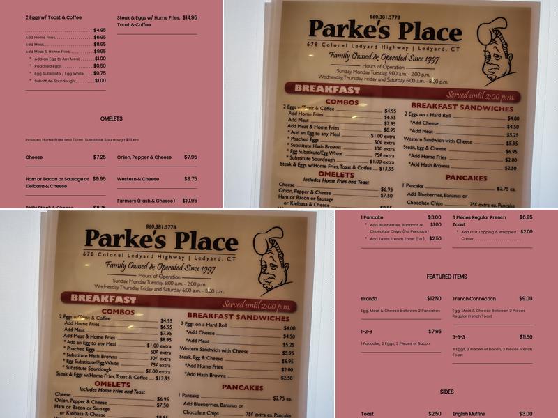 Parke's Place Family Restaurant Menu