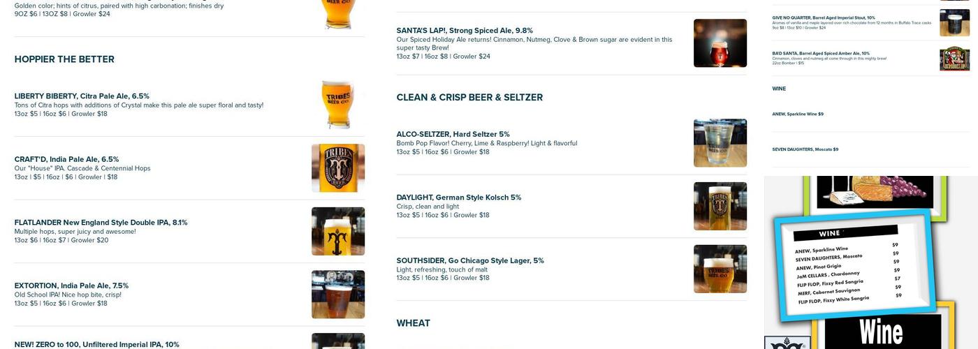 Tribes Beer Company & Taproom Menu