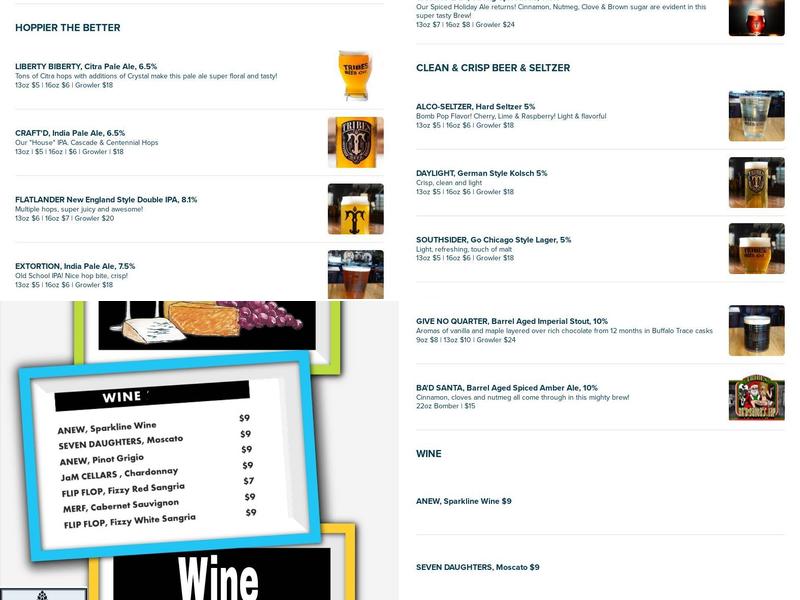 Tribes Beer Company & Taproom Menu