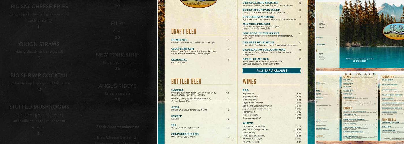 Big Sky Steak & Spirits Menu