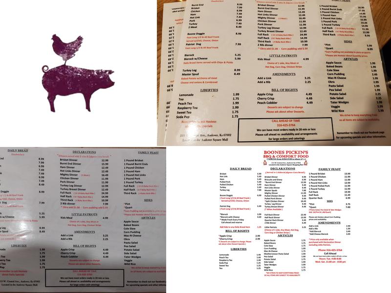 Boones Pickins Menu