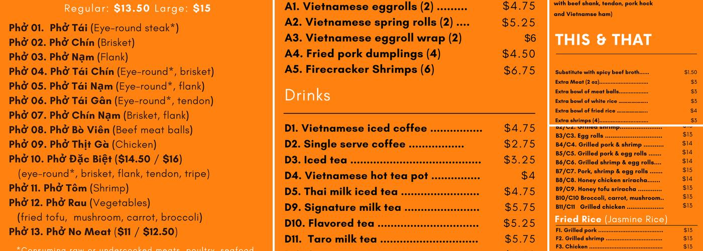 Pho Phi Louisville Menu