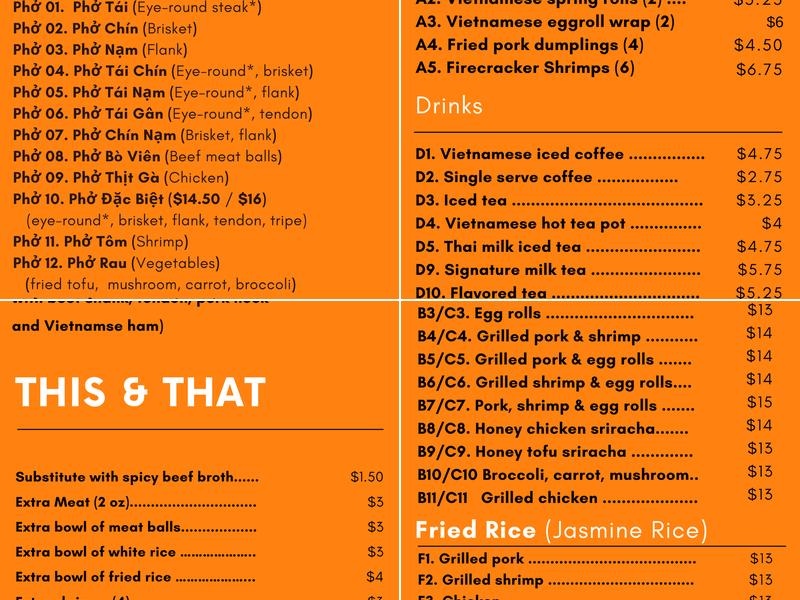 Pho Phi Louisville Menu