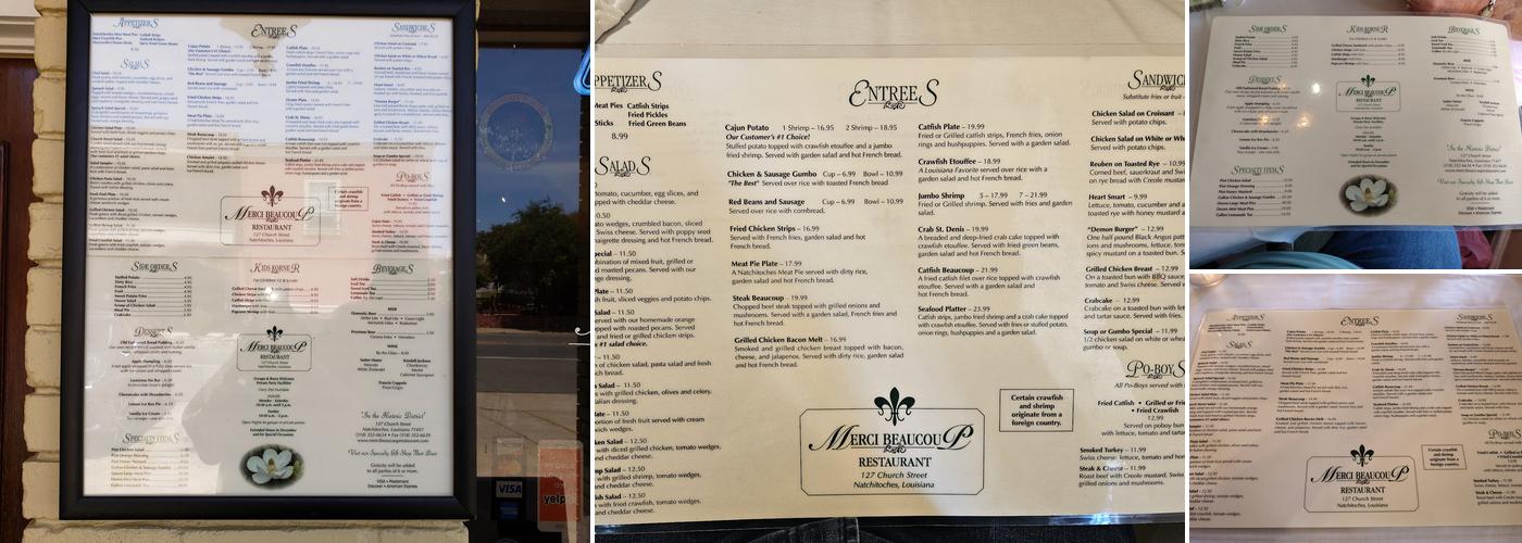 Merci Beaucoup Restaurant Menu