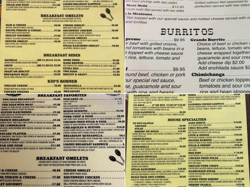 Yoyo's Mexican Restaurant Menu