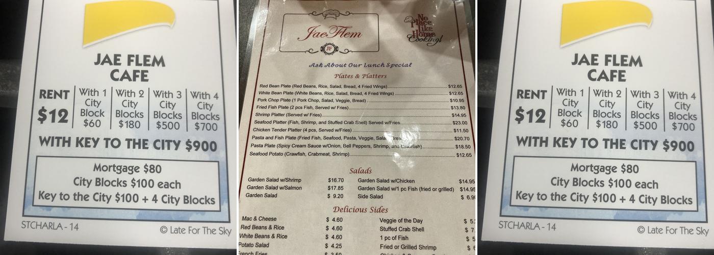 Jae Flem Cafe' Menu