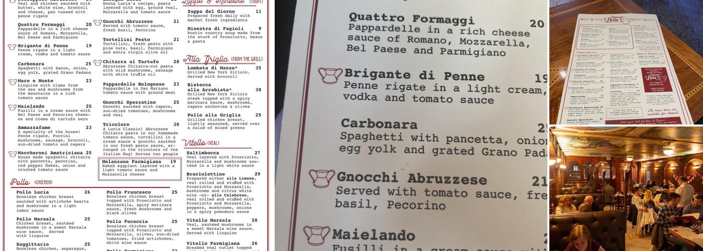 Lucia Ristorante Menu