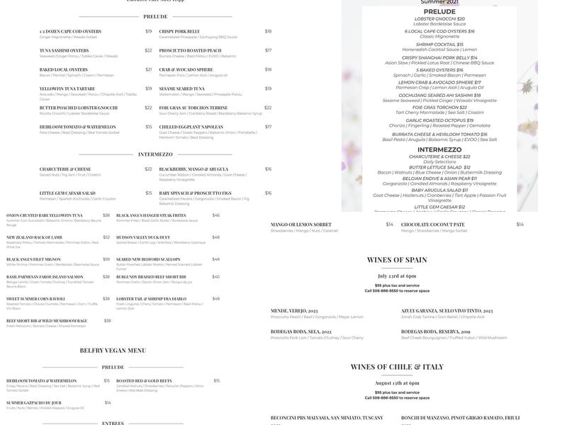 Belfry Inn and Bistro Menu