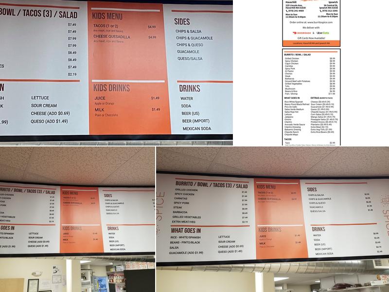 Burrito Spice Menu
