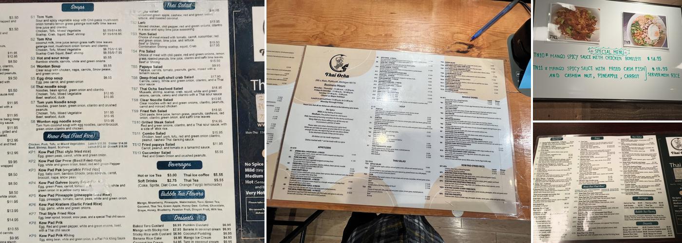 Thai Ocha Menu
