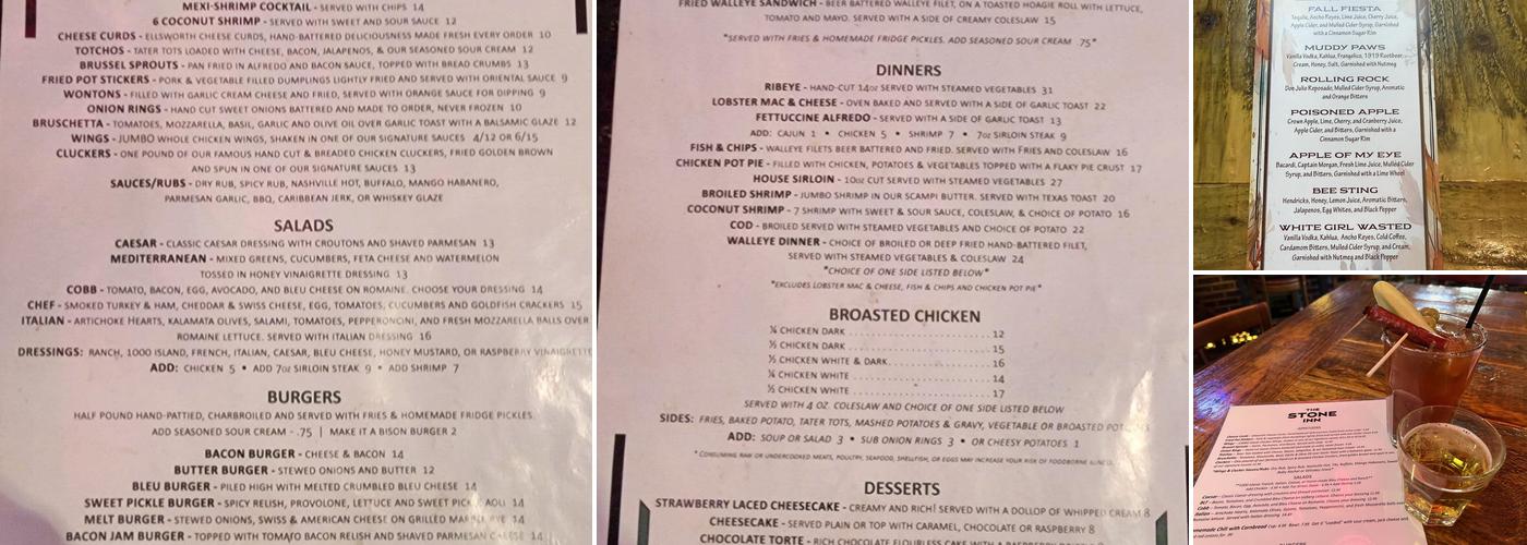 The Stone Inn Menu