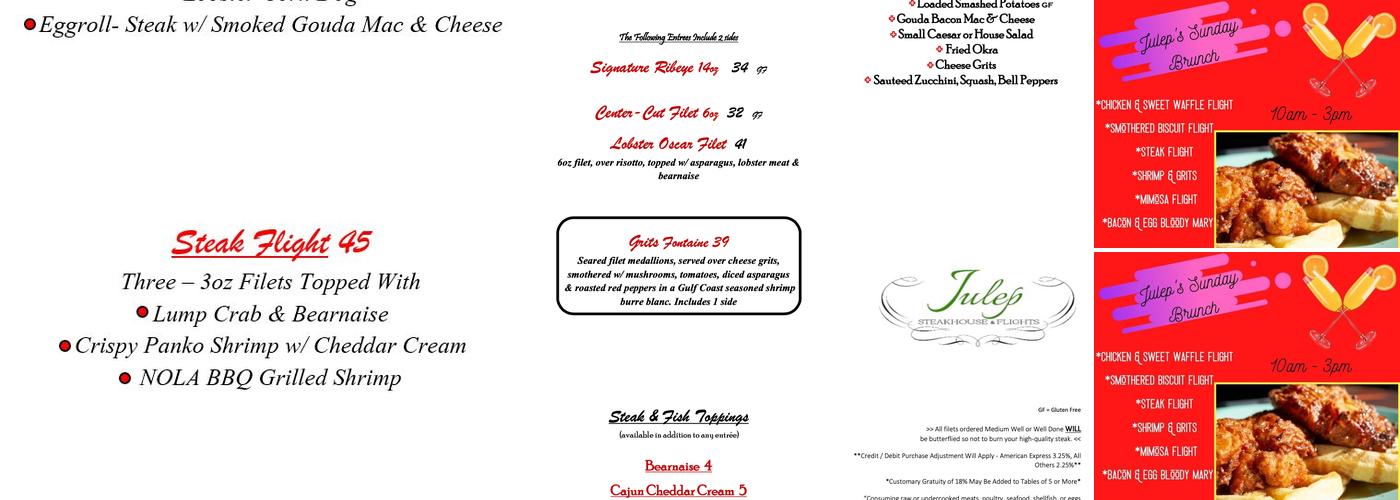 Julep Steakhouse and Flights Menu