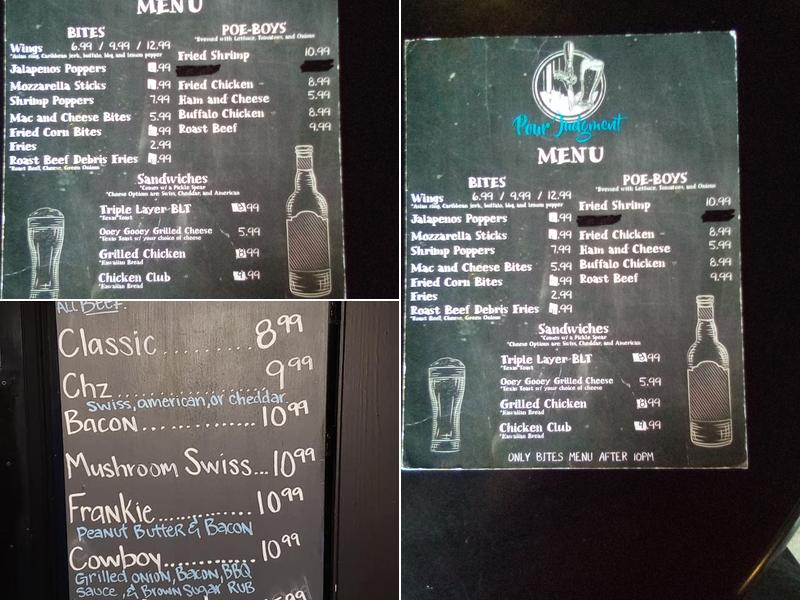 Pour Judgment Bar and Grill Menu