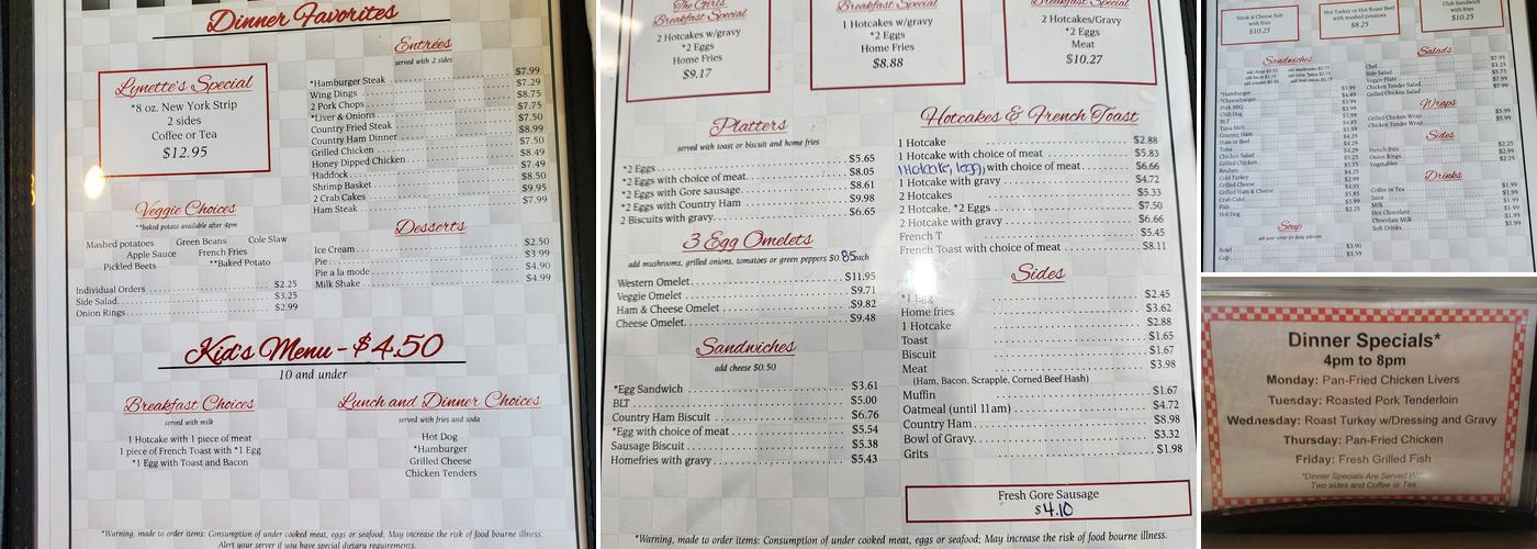Lynette & Jerri's Diner Menu
