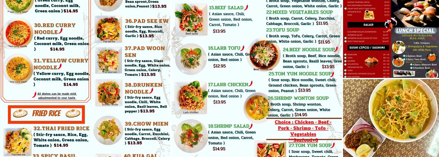 Rain Thai Sushi Cuisine Menu