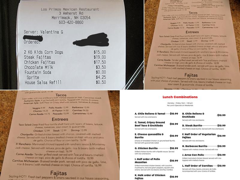 Los Primos Mexican Restaurant Menu