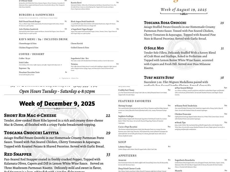 Sugarbeets Menu
