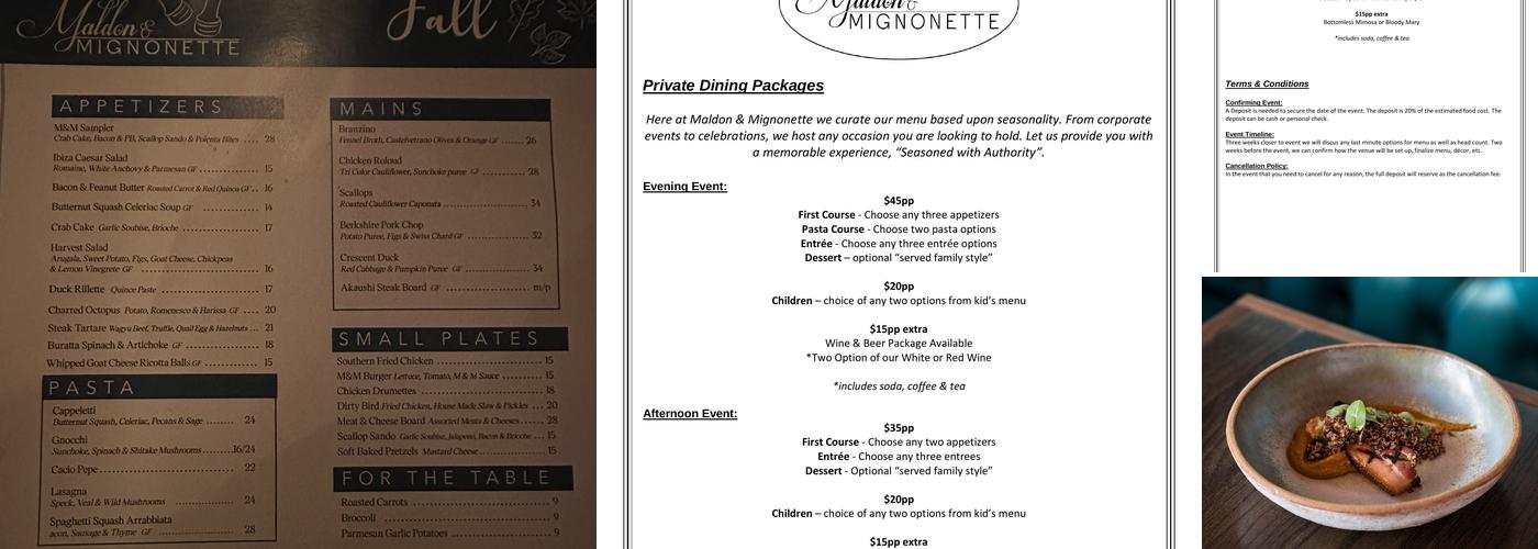 Maldon & Mignonette Menu