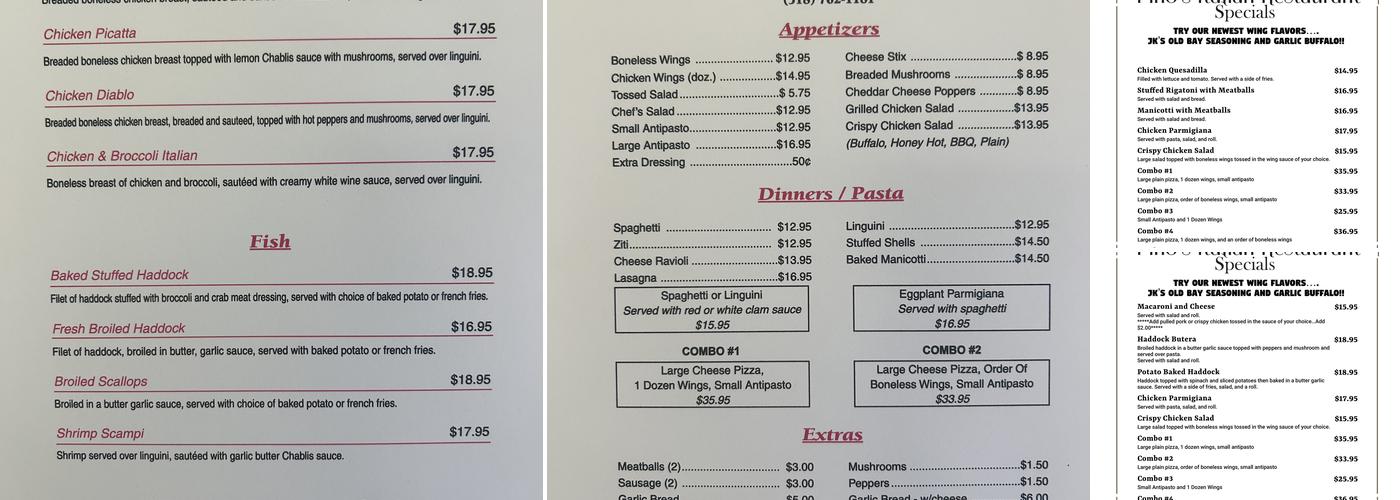 Pino's Italian Restaurant Menu