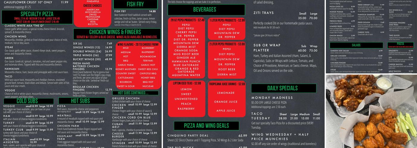 Cinquino's Pizza Menu