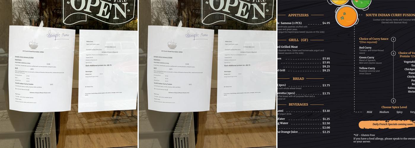 Le Curry Menu