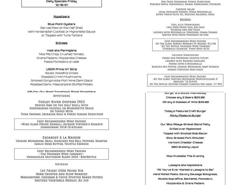 The Avenue Steakhouse Menu