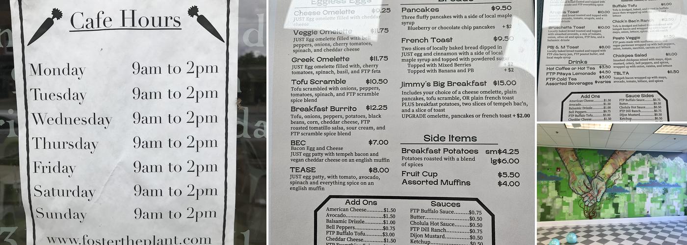 Foster the Plant Cafe Menu