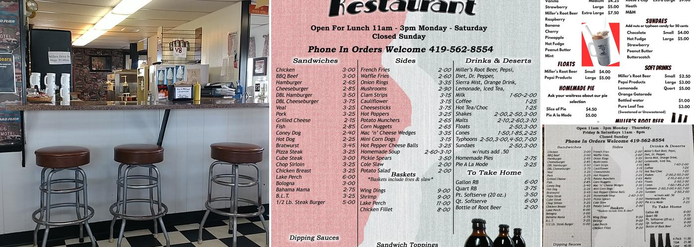 Miller's Drive In Menu