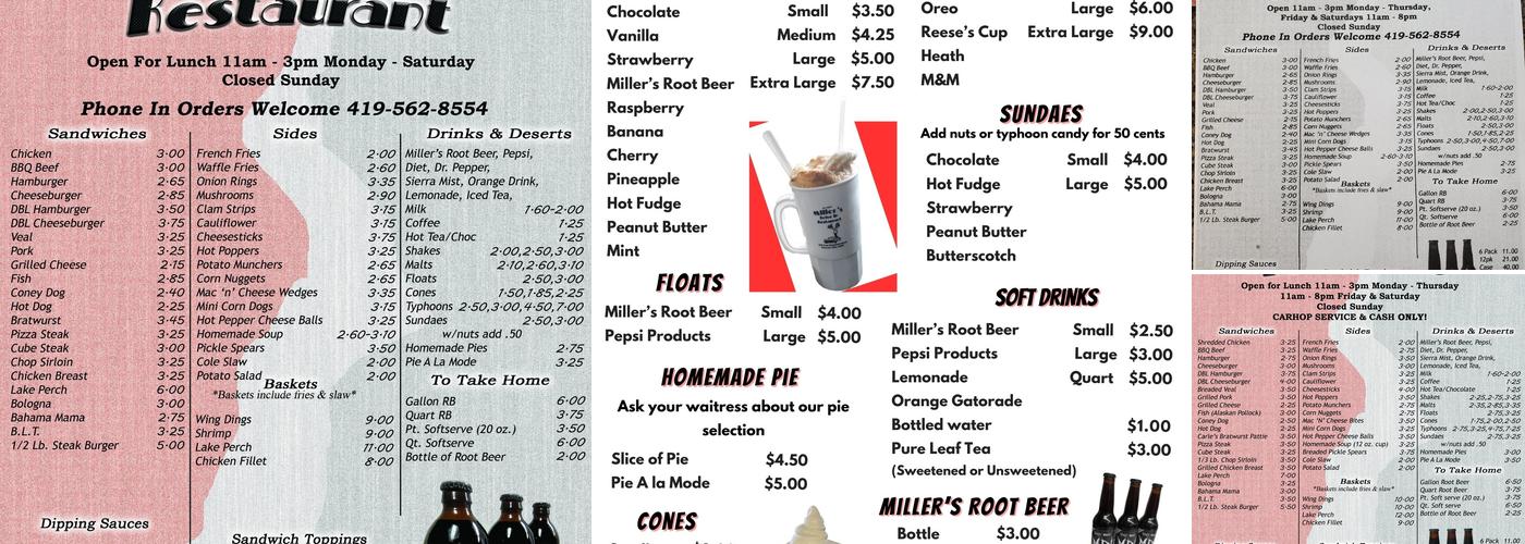 Miller's Drive In Menu