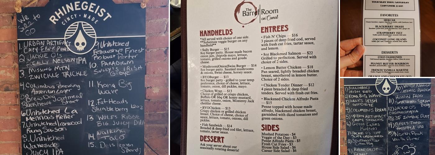 The Barrel Room on Canal Menu