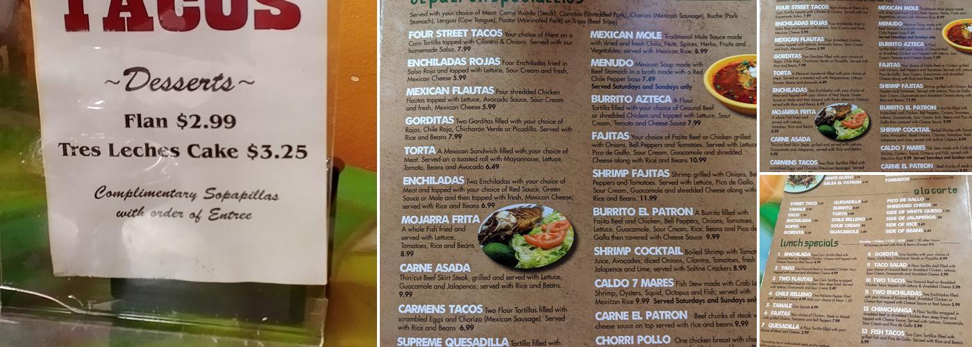 Tacos El Patron Menu