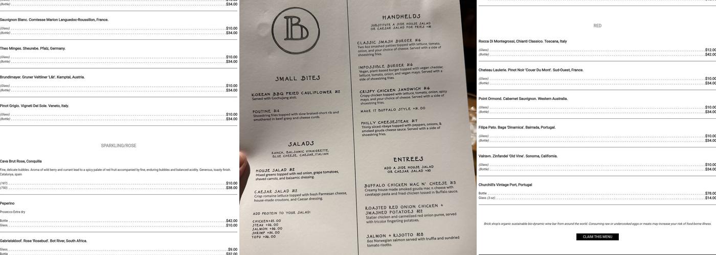 Brick Shop Menu