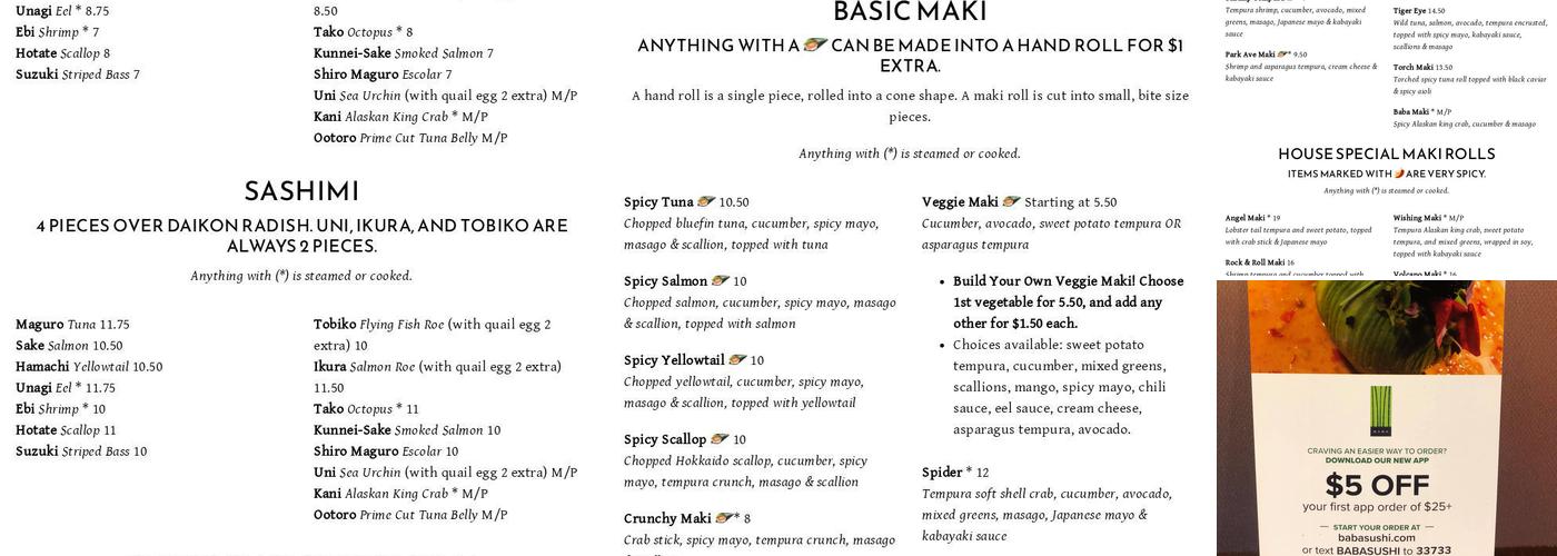 Baba sushi Menu