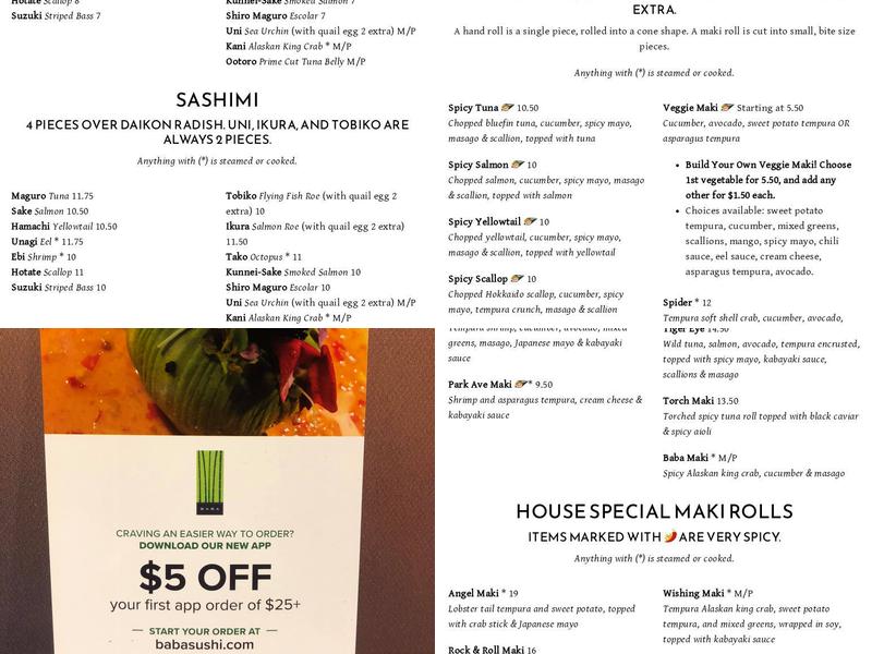 Baba sushi Menu