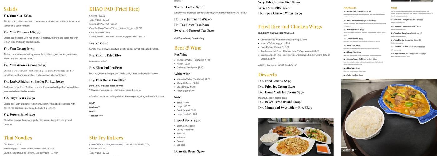 The Thai House and Sushi Bar Menu