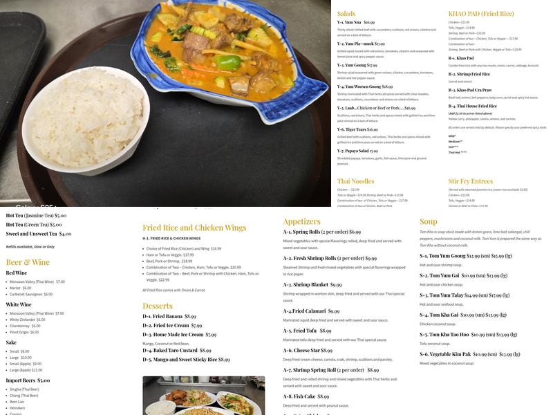 The Thai House and Sushi Bar Menu