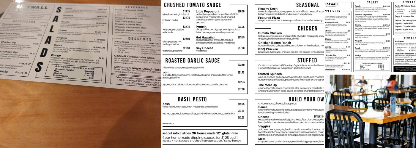 Sidewall Pizza Company Menu