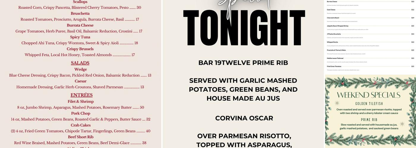 Bar 19 Twelve Menu
