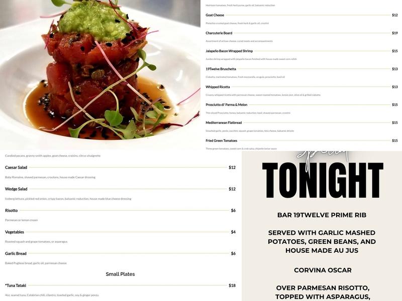 Bar 19 Twelve Menu