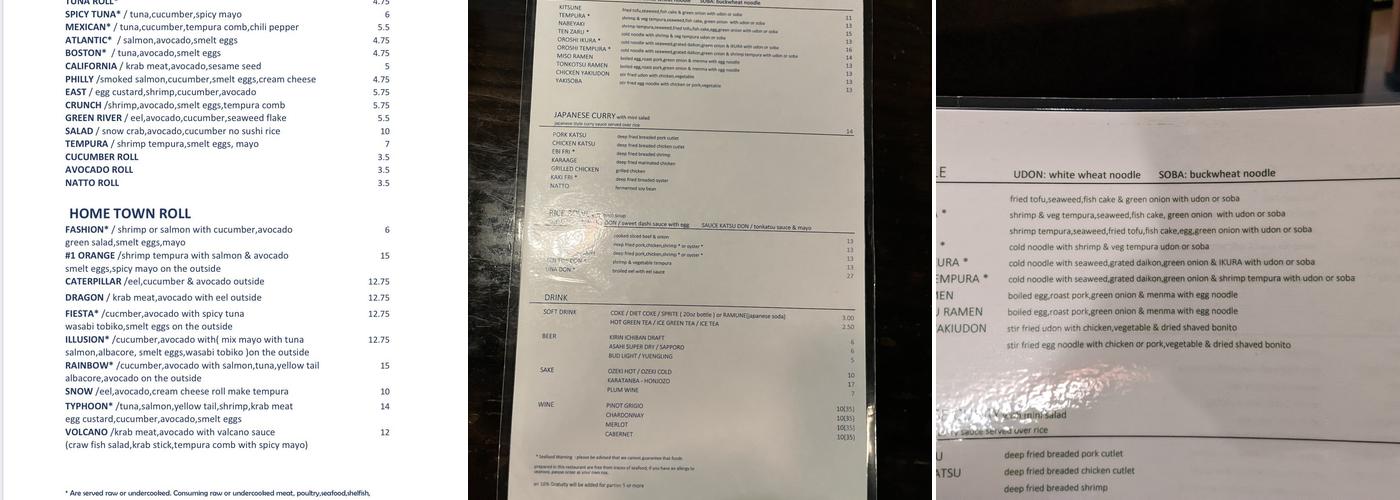 East Japanese Restaurant Menu