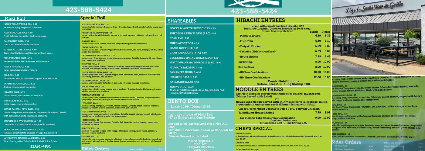Nova’s Sushi Bar and Grille Menu