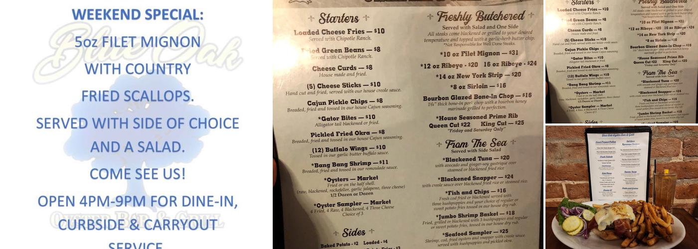 Blue Oak Oyster Bar and Grill Menu