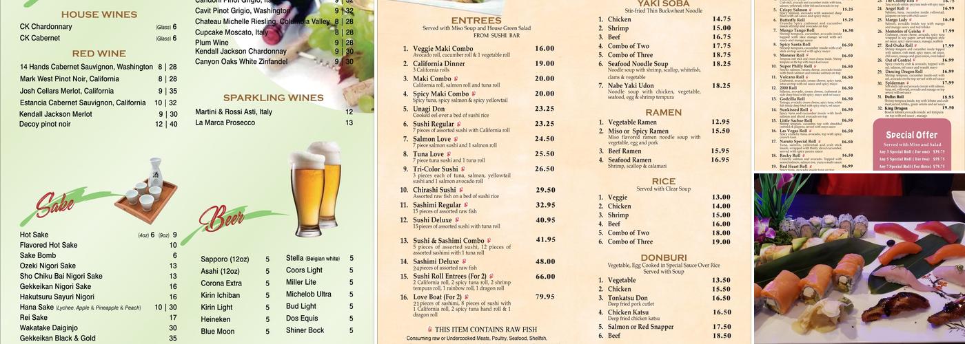 Sake Hibachi Sushi and Bar Menu