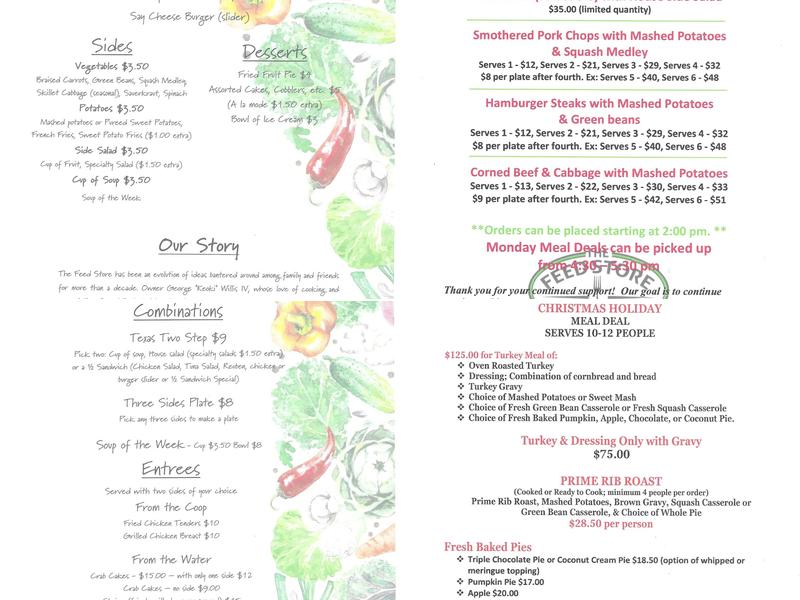 The Feed Store Restaurant Menu