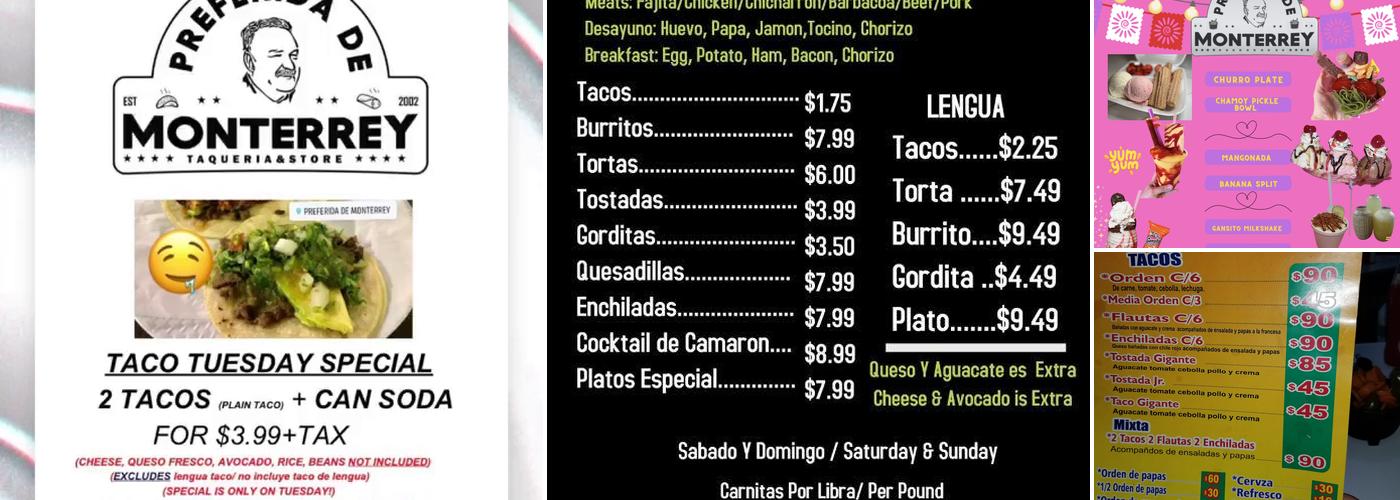 Preferida de Monterrey Menu