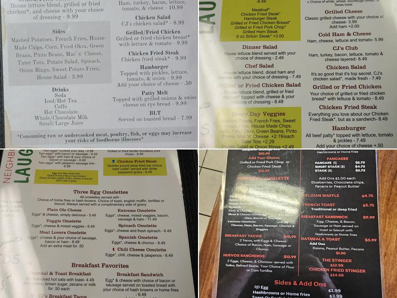 Cj's Cafe Menu