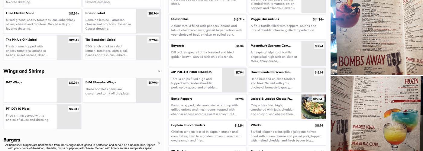 Bombshells Menu